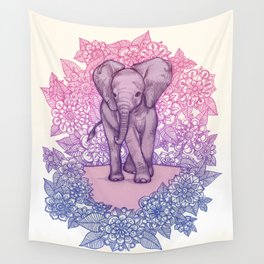 Cute Baby Elephant in pink, purple & blue Wall Tapestry