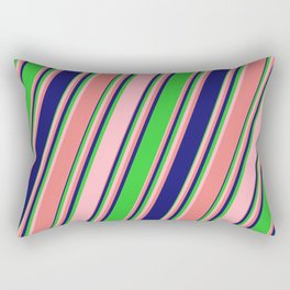[ Thumbnail: Lime Green, Light Pink, Light Coral & Midnight Blue Colored Lines/Stripes Pattern Rectangular Pillow ]