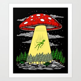 Alien Abduction Magic Mushrooms Psychedelic UFO Art Print