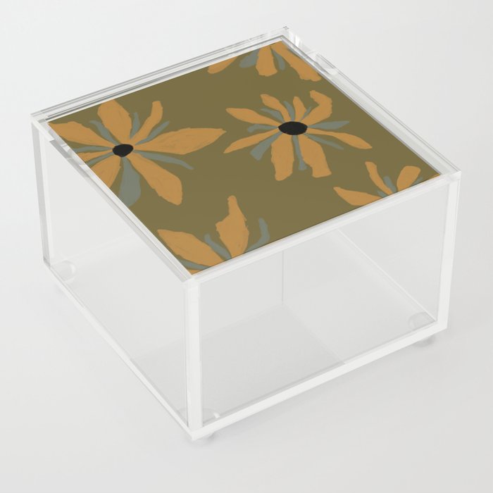 Ecelctic Sunflowers on Olive Green Acrylic Box
