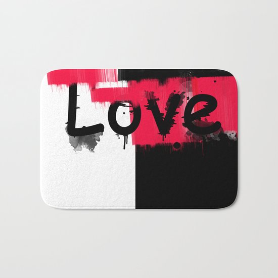 Black and red white pattern Love . Bath Mat