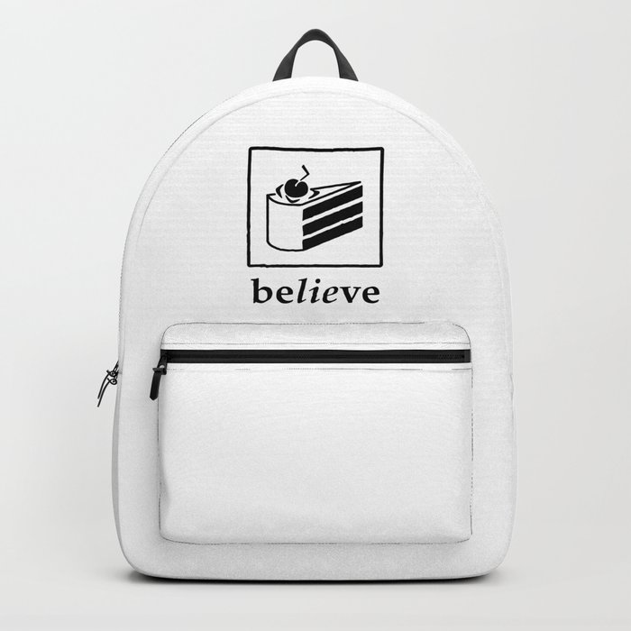 Believe in the Cake (black text) Backpack