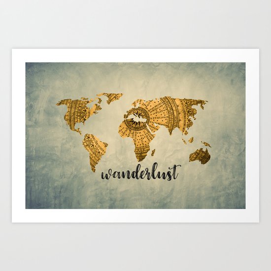 Wanderlust Vintage World Map Art Print