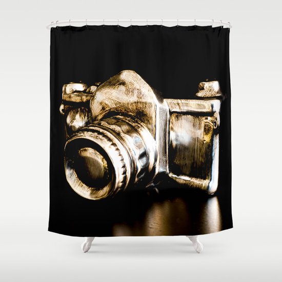 Candid Thoughts A Modern Silver And Gold Camera Shower Curtain By