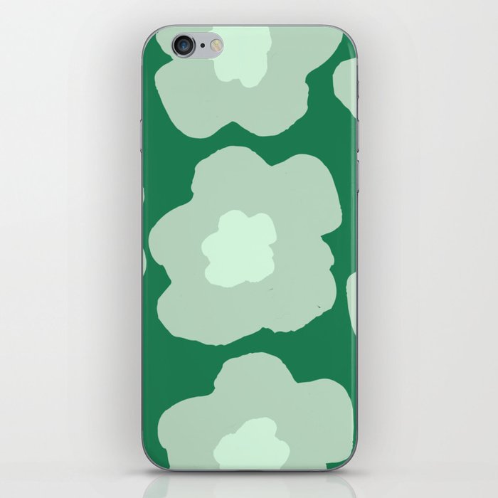 Large Pop-Art Retro Flowers in Sage Moss on Green Background  iPhone Skin