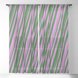 [ Thumbnail: Orchid & Dark Green Colored Lined/Striped Pattern Sheer Curtain ]
