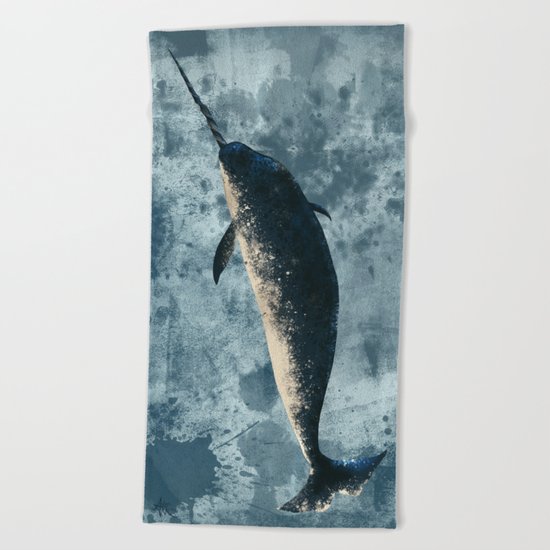 "Jackson the Narwhal" by Amber Marine ~ Art (c) 2015 Beach Towel