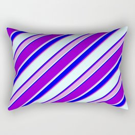 [ Thumbnail: Dark Violet, Plum, Light Cyan & Blue Colored Lined/Striped Pattern Rectangular Pillow ]