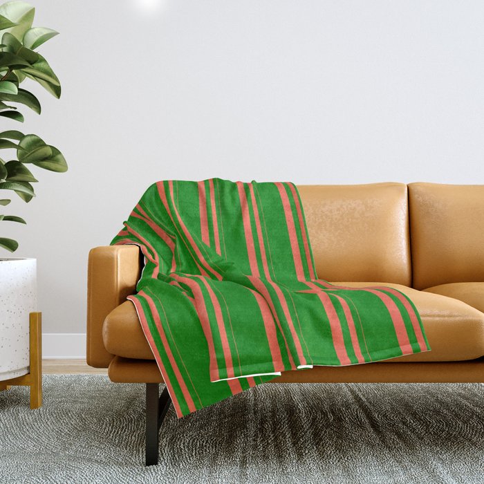 Red & Green Colored Lines Pattern Throw Blanket