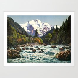 Mountains Forest Rocky River Art Print