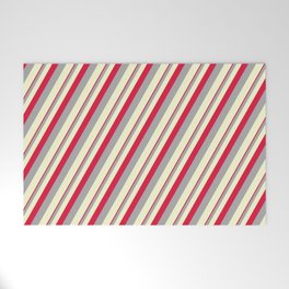 [ Thumbnail: Crimson, Dark Grey, and Light Yellow Colored Stripes Pattern Welcome Mat ]