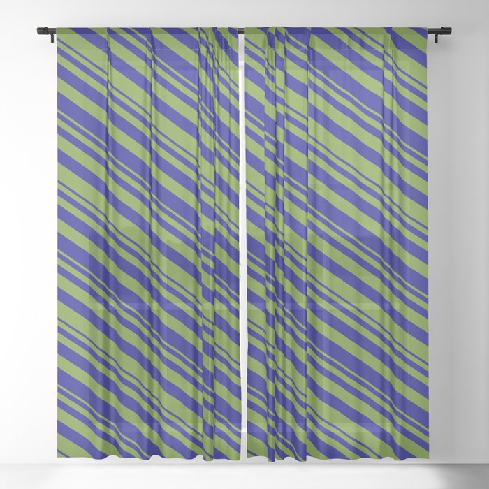 Green & Blue Colored Striped/Lined Pattern Sheer Curtain