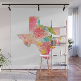 Texas Floral map state map print Wall Mural