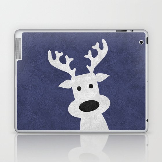 Christmas reindeer blue marble Laptop & iPad Skin