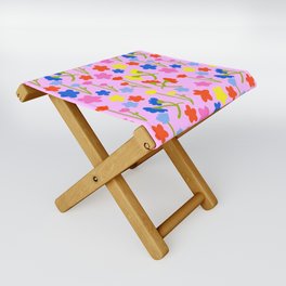 Colorful 80’s Retro Summer Flowers On Pastel Pink Folding Stool