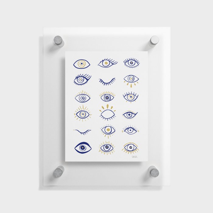 Evil Eyes - Navy and Gold Glitter Accents Floating Acrylic Print