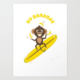 Cute Monkey Juggling Bananas Whilst Surfing On a Wave Art Print