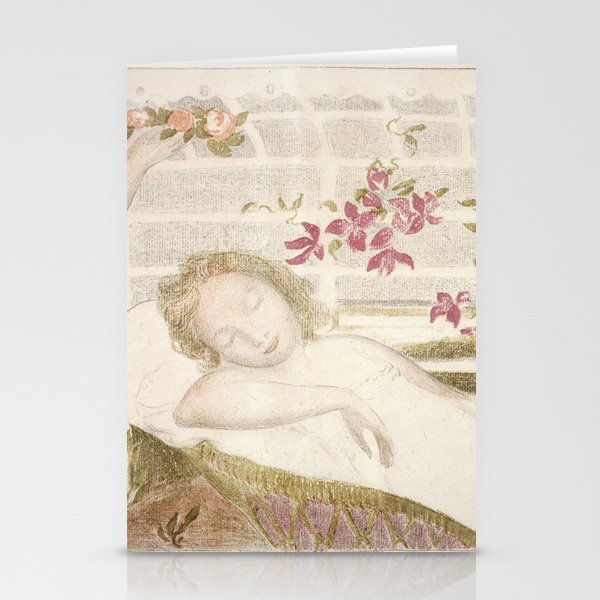 Allegory; sleeping female nude dreaming with spring flowers portrait painting by Maurice Denis Stationery Cards