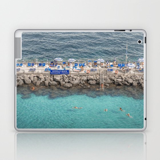 Italian Shades of Blue | Ocean Beach Club In Sorrento, Italy Art Print | Amalfi Coast Travel Photography Laptop & iPad Skin