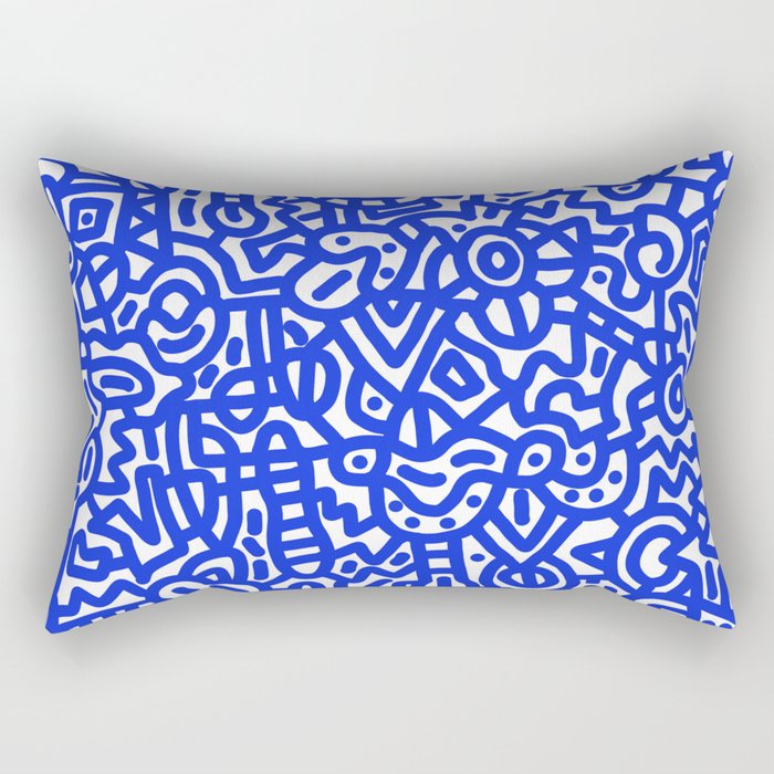 Cobalt Blue on White Doodles Rectangular Pillow