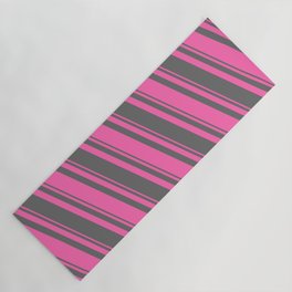[ Thumbnail: Hot Pink and Dim Grey Colored Pattern of Stripes Yoga Mat ]