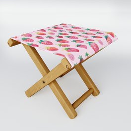 Strawberries Watercolor fruits pattern Cotton candy Pink Folding Stool