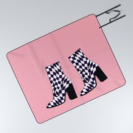 Chequered Boots on Pink Picnic Blanket
