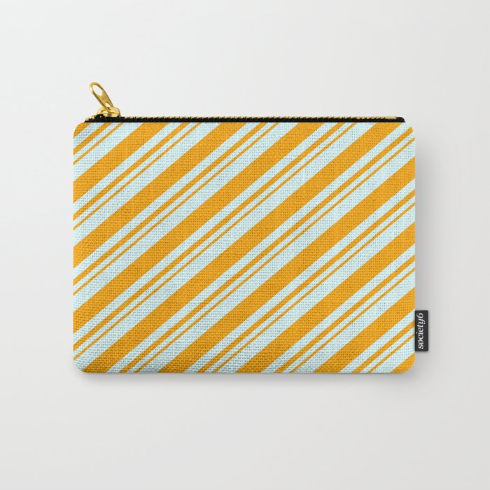 Light Cyan and Orange Colored Lined/Striped Pattern Carry-All Pouch