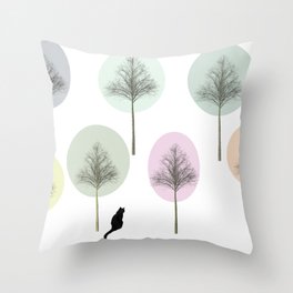 Black Cat in Forest Throw Pillow