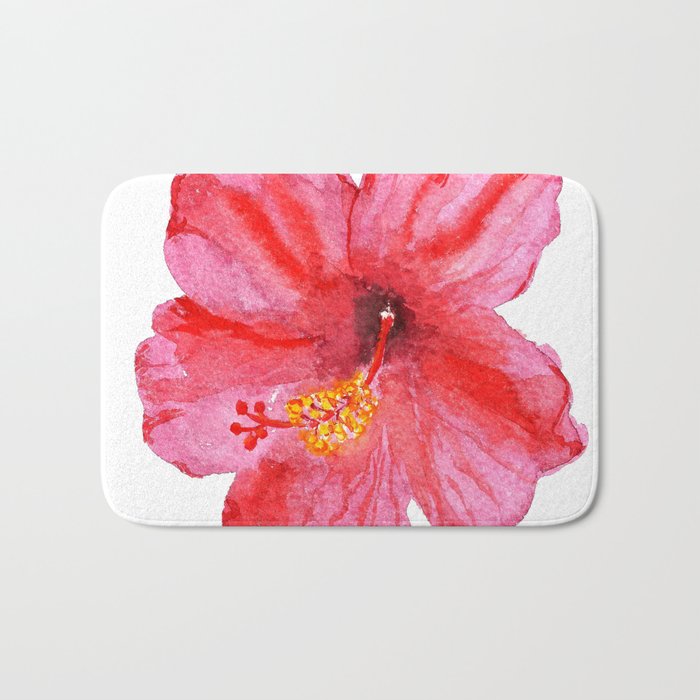 Watercolor Red Hibiscus Bath Mat By Nadezhdashoshina Society6