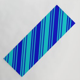 [ Thumbnail: Blue & Dark Turquoise Colored Stripes/Lines Pattern Yoga Mat ]