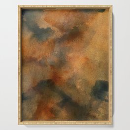 Atmospheric blend, blue, orange and gold abstract watercolor  Serving Tray