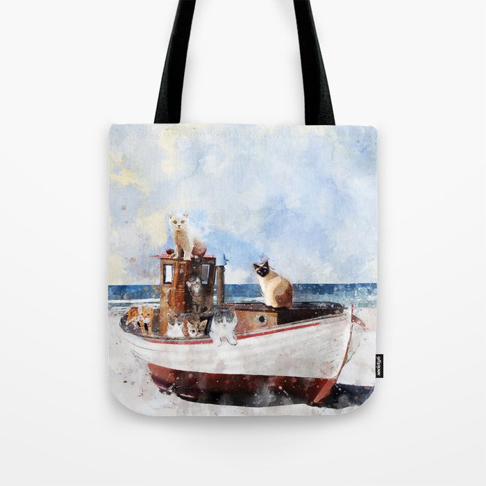 Cats on fishing boat Tote Bag
