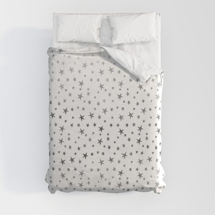 Mini Stars - Silver on White Duvet Cover