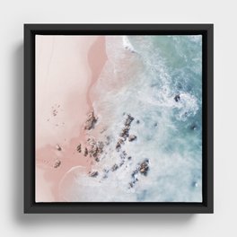 Aerial Beach Print - Pink Sand Beach - Ocean -  Sea Travel photography - Original Sea Bliss Framed Canvas