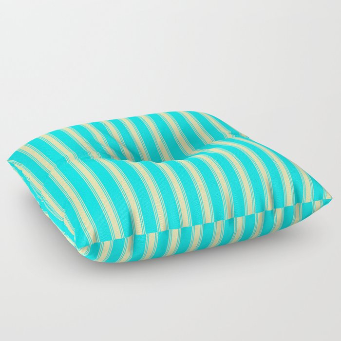 Aqua and Pale Goldenrod Colored Lined Pattern Floor Pillow