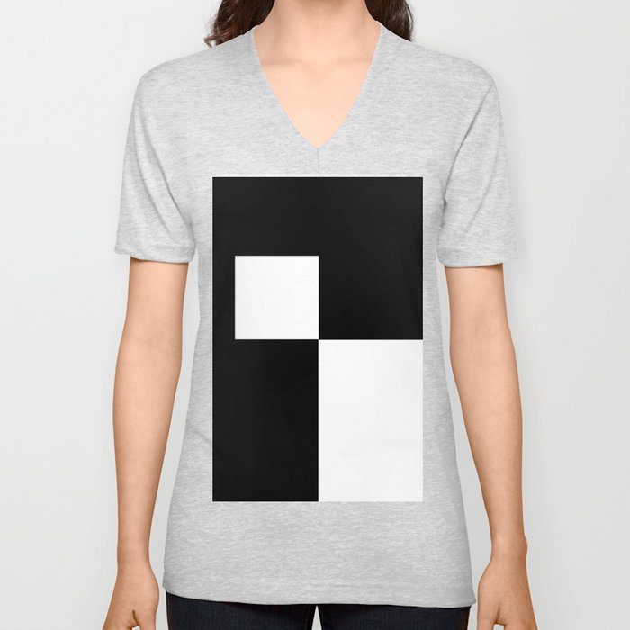 Black and White Color Block #2 V Neck T Shirt