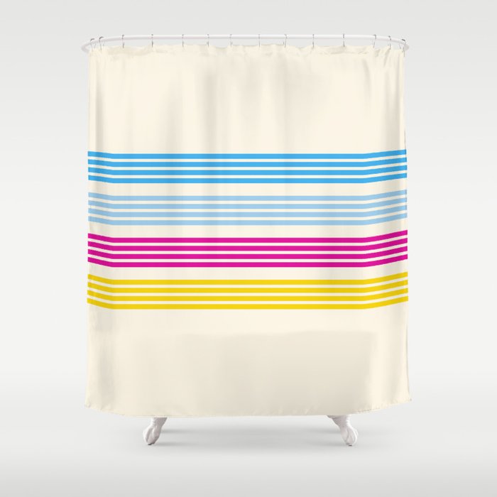 Yoshinobu - Yellow Magenta Cyan Retro Stripes Shower Curtain