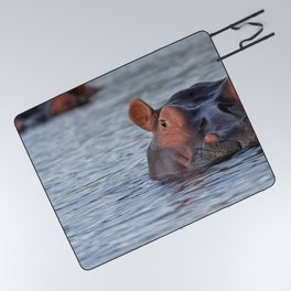South Africa Photography - Two Hippos Swimming In A Lake Picnic Blanket