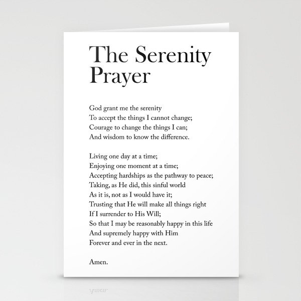 The Serenity Prayer - Reinhold Niebuhr Poem - Literature - Typography Print 1 Stationery Cards