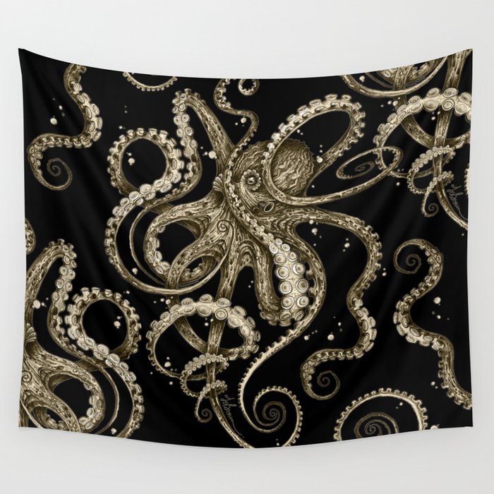 Octopsychedelia Sepia Wall Tapestry