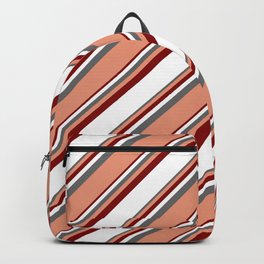 [ Thumbnail: Dim Gray, Dark Salmon, Maroon & White Colored Lines/Stripes Pattern Backpack ]
