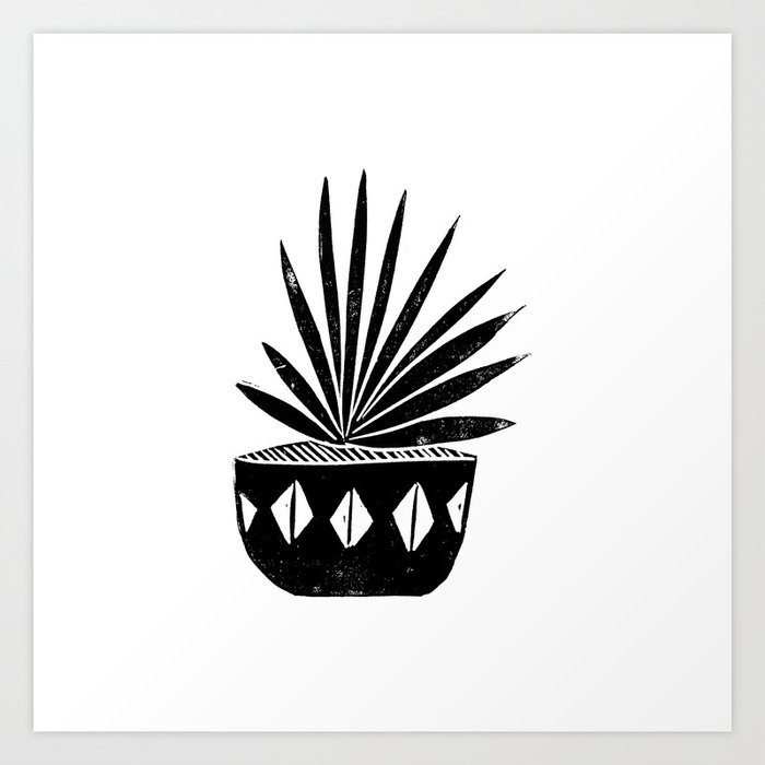 Aloe Houseplant Linocut Lino Print Black And White Minimal Modern
