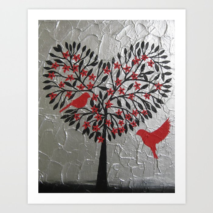 Red Silver Black Tree Of Life Love Painting Art Picture Design