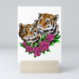 Tigers and flowers Mini Art Print