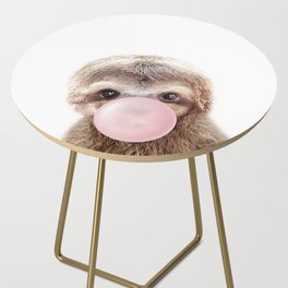 Baby Sloth Blowing Bubble Gum, Pink Nursery, Baby Animals Art Print by Synplus Side Table
