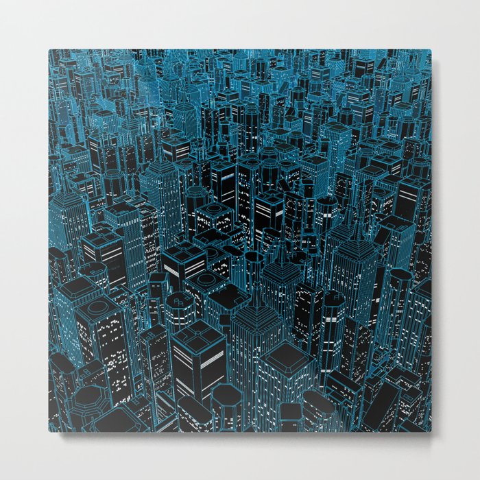 Night light city / Lineart city in blue Metal Print