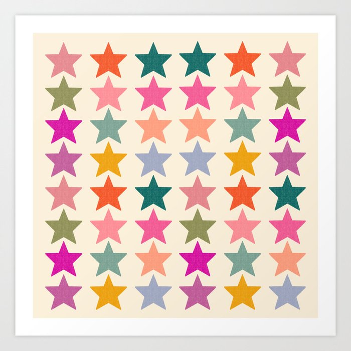Retro Colorful Stars Art Print