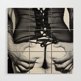 5066 Tattoo Squeeze ~ Black Eros White Love ~ Lingerie Fashion Art Erotica of a Woman & Black Male Wood Wall Art
