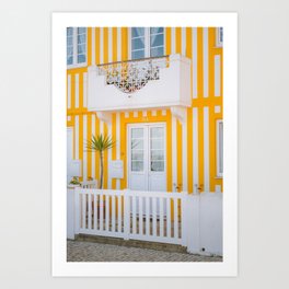 Yellow Striped House in Portugal - Colorful Village Art Print